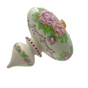 Rhyn-Rivet hand painted floral Christmas tree ornament porcelain turnip shape ho